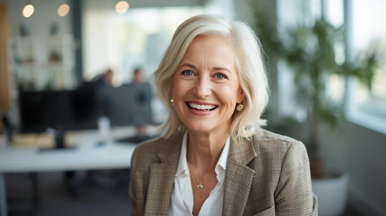 older woman leadr in office happy - Executive Coaching